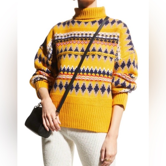 rag & bone Sweaters - Rag & Bone Wool Turtleneck Sweater XS Yellow Fair Isle Knit Chunky Pullover